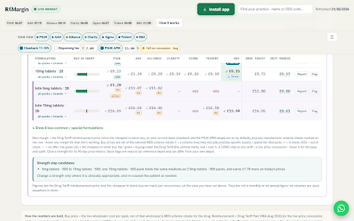 RxConnect :: Shows your own wholesaler account prices in the RxMargin dashboard. Your logins never leave your PC. We never see your prices.
