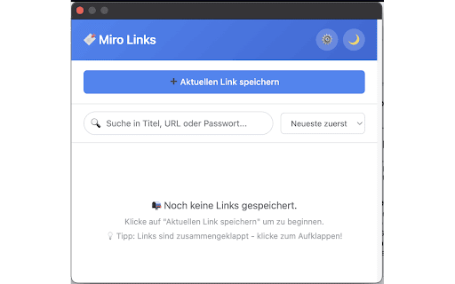 Miro Link Plugin :: Speichere Links mit Passwörtern/Hinweisen. Beim Öffnen wird das Passwort automatisch in die Zwischenablage kopiert.