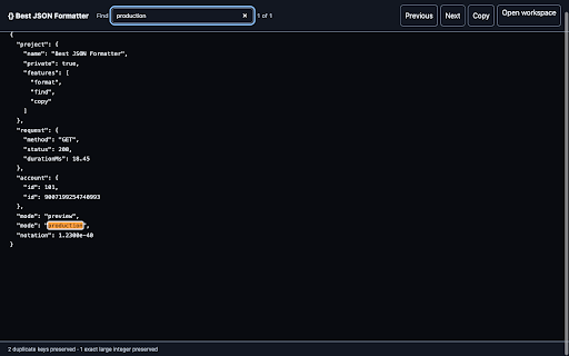 Best JSON Formatter :: Automatically format raw JSON responses locally, without uploading the document.