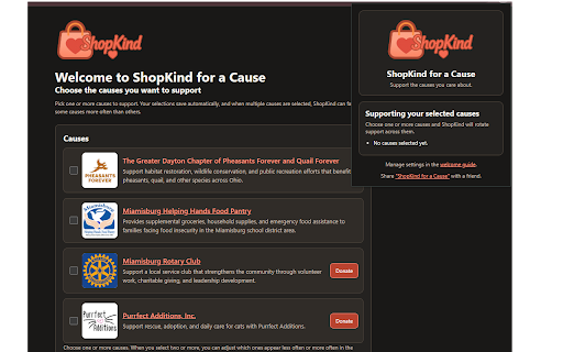ShopKind for a Cause :: Choose one or more causes to support with ShopKind through qualifying purchases and simple supporter actions.