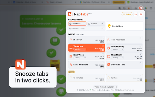 NapTabs – Snooze Tabs & Reopen Later :: Snooze tabs, groups, or windows and bring them back when needed. Local-first, with no account required.