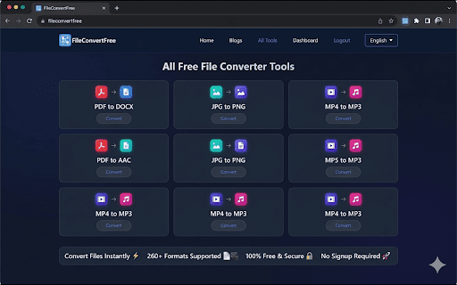 File Converter - All In One - FileConvertFree :: Convert files instantly fast & free. Support for Documents,Videos,Audios,Images,Ebook and Archive and 1130+ formats.