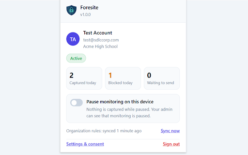 Foresite :: Consent-based workplace monitoring: captures prompts sent on supported AI sites and reports them to your organization.