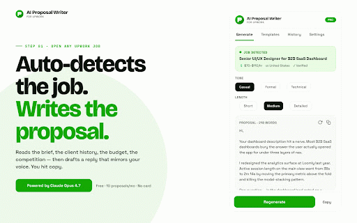 AI Proposal Writer for Upwork — Cover Letter Generator & Fit Score :: Generate winning Upwork proposals & cover letters with AI in seconds. Fit Score shows which jobs are worth your connects.