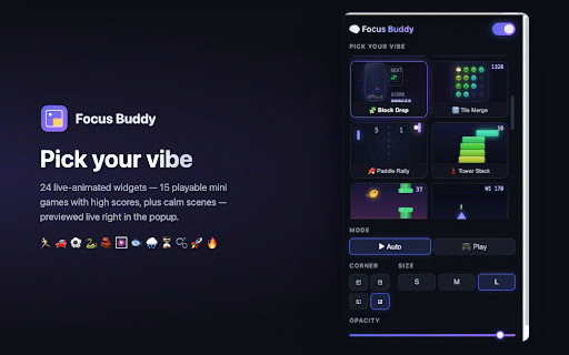 Focus Buddy – ADHD Focus Widget & Mini Games :: Beat distraction with a tiny corner widget: 28 mini games, a pet world that grows with your focus, notes & timers. Made for ADHD.