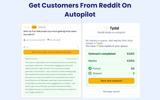 Tydal :: Quick access to Tydal — Reddit lead generation on autopilot