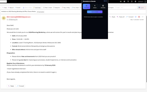 Screenshot to Calendar :: AI screenshot assistant that turns meeting invites into calendar events and syncs instantly to Google Calendar or Outlook.