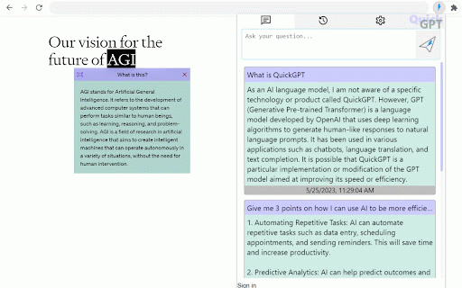 QuickGPT AI assistant :: QuickGPT AI Assistant for in-browser ChatGPT access and features