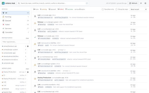 Actions Hub — GitHub Actions Dashboard :: All your GitHub Actions workflow runs in one dashboard: filters, favorites, search and build-failure notifications.