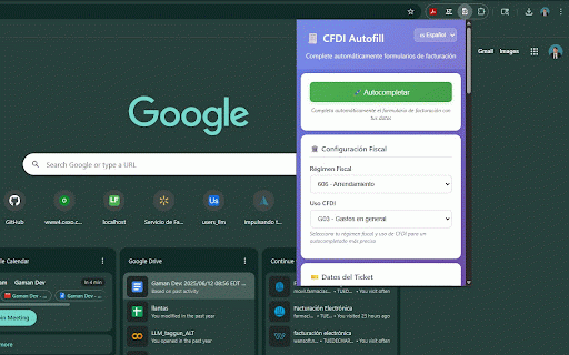 CFDI Autofill Extension :: Mexican CFDI invoice automation tool. Connects with web app to auto-fill tax forms from receipt data for business compliance.