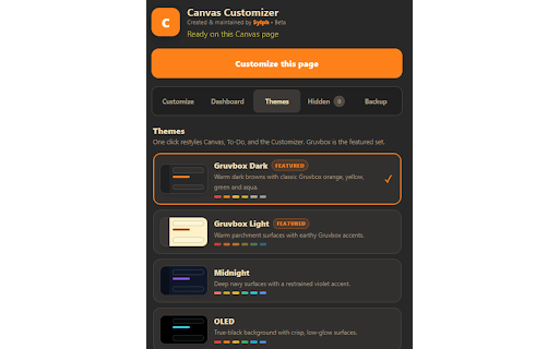 Canvas Customizer :: Customize Canvas with themes, movable dashboards, smarter To-Do, widgets, backups, and more. Created by Sylph. Beta software.