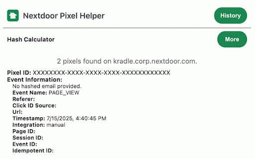 nextdoor-extension-helper :: A Chrome extension that helps advertisers validate their Nextdoor pixel implementation by capturing and displaying pixel events.