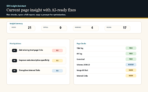 SEO Insight Assistant :: Run a lightweight SEO check for the current page and copy an AI-ready optimization report.