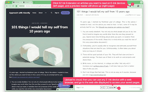 EZ Ink :: Save articles from desktop to read on E-ink devices. Upload to cloud, sync to Kindle/Kobo. PWA companion required.