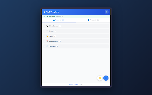 Task Templates for GoHighLevel :: Reusable task templates for GoHighLevel. Auto-fill titles & descriptions with contact data. Team sync included!