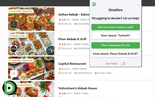 DineDice :: Randomly picks a takeaway or cuisine for you.
