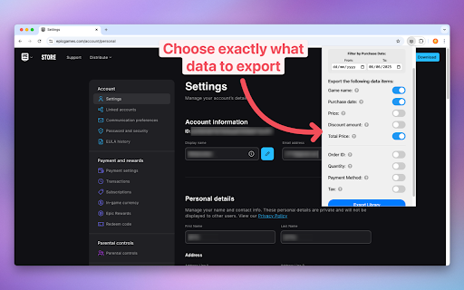 Epic Games Library Exporter :: Export your Epic Games library and transaction history to a structured text file.