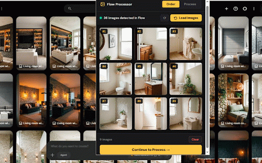 Flow Image Processor :: Capture images from Google Flow, drag to reorder, then process and download with custom naming and enhancements.