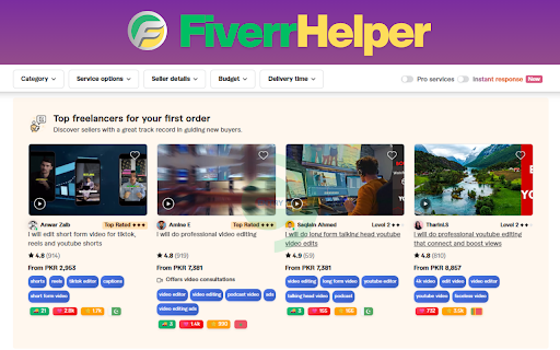 Fiverr Helper :: Fiverr Helper - It allows you to sort search results, extract keywords, and view important metrics like favorites and ratings.