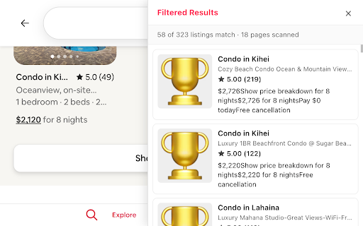Airbnb Rating Filter :: Filter Airbnb search results by minimum rating and review count, and auto-collect every matching listing into a side panel.
