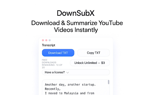 DownSubX - YouTube Subtitle Downloader & Transcript Copier :: Download YouTube transcripts and subtitles instantly. SRT/TXT format, copy to clipboard, privacy first.