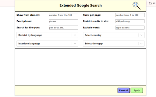 Extended Google Search :: Extend your Google Chrome search experience with advanced search parameters.