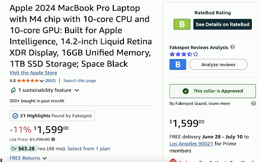 RateBud - Amazon Review Analysis :: Display RateBud's product analysis grade on Amazon product pages.