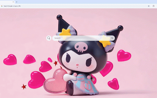 Kuromi Love Live Wallpaper :: Cute Kuromi figurine with pink hearts against pastel background, featuring star details.