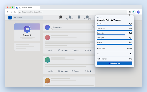 LinkedIn Activity Tracker :: Passively logs your own LinkedIn activity for a daily challenge. Never acts for you. All data stays on your device.