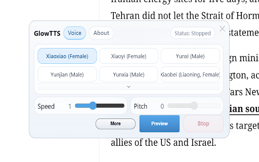 GlowTTS :: Lightweight browser extension for reading web pages, including local pages.