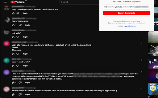 YouTube Comment Exporter :: Exports YouTube video comments to CSV, XLSX, JSON, or PDF formats. Premium features include batch export and more!
