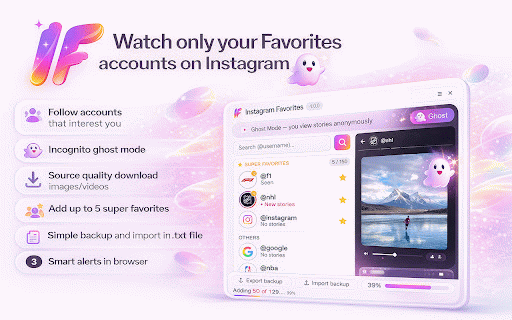 Instagram Favorites – Favorite Accounts & Stories Viewer :: Anonymously watch Instagram stories of your favorites. Ghost mode always active.