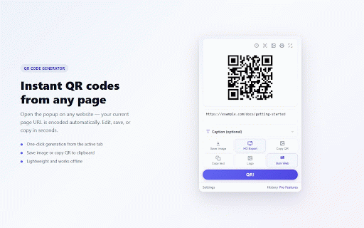 QR Code Generator :: Generate QR codes for the current page, selection, or links. Right-click any page to create a QR code instantly.
