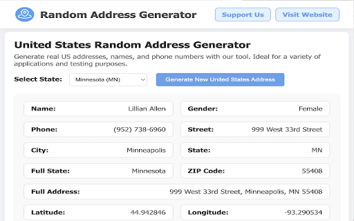 Random Address Generator :: Generate real United States address,names,and phone numbers with our tool. Ideal for a variety of applications and testing purposes.