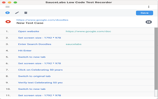 SauceLabs Low Code Test Recorder :: Selenium Test Generator for creating low-code tests in the SauceLabs Low Code Test Recorder.