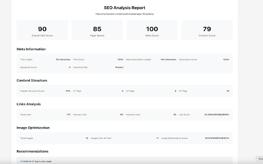 SEO Analysis Widget :: Instant SEO analysis of web pages with detailed reports and actionable insights