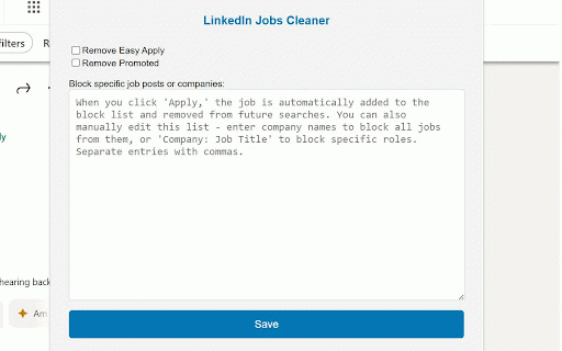 LinkedIn Jobs Cleaner :: Hides job posts from specific companies on LinkedIn.