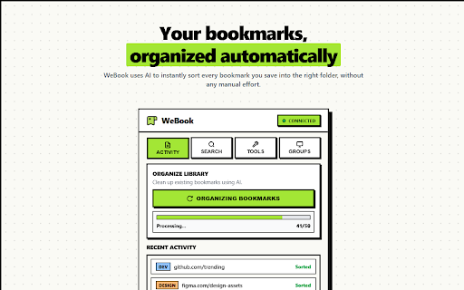 WeBook :: Automatically organizes bookmarks into smart folders.