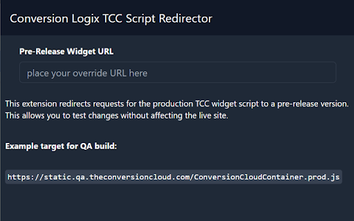 Conversion Logix TCC Script Redirector :: Conversion Logix TCC Script Redirector lets TCC support and development staff direct their local browsers to use pre-release…