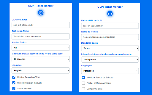 GLPI Ticket Monitor :: Monitora chamados GLPI atribuídos ao técnico configurado e exibe notificações.