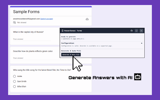 Generate & Autofill Google Forms — AnswerSense :: Generate and autofill answers for supported Google Forms with AI.