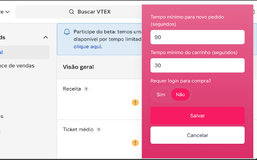 VTEX OrderForm Config :: Extensão para gerenciar configurações do OrderForm na plataforma VTEX.
