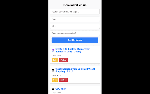 BookmarkGenius :: A basic Chrome extension that functions as a bookmark bar with tags.