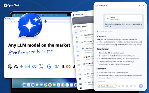OpenChat :: Every AI model in your browser side panel. Chat with Claude, GPT, Gemini and more, anywhere.