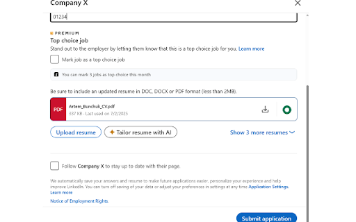 LinkedIn No Auto-Follow :: Automatically unchecks the 'Follow company' checkbox when applying for jobs on LinkedIn