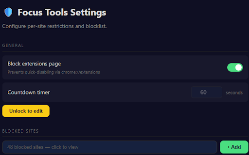 Focus Tools :: Block distracting websites and hide addictive UI elements on social media.