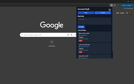 Account Vault :: Save notes and account information locally.