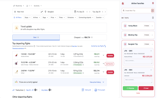 Airline Favorites :: Save your favorite flight tickets on Google Flights and Skyscanner