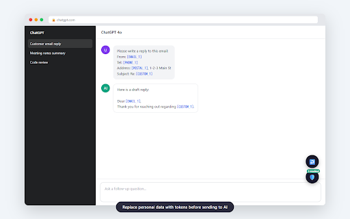 AI Data Masker :: Mask personal data before sending to AI services. Protect emails, phone numbers, URLs, and custom keywords.