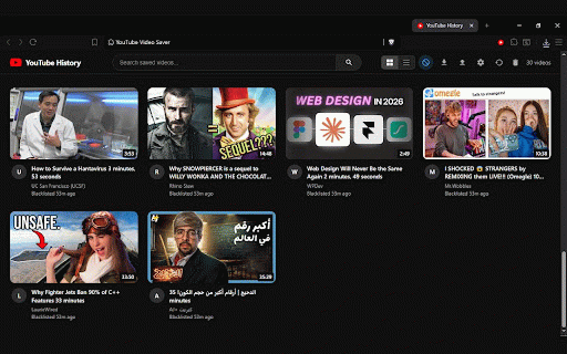 YouTube Video Saver :: Automatically saves every YouTube video you visit. View them all on your history page.